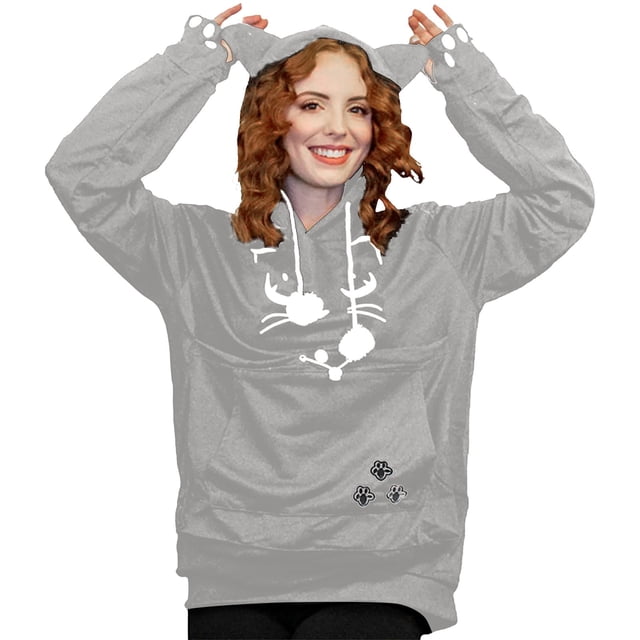 Gibobby Sudaderas con cremallera para mujer Sudaderas de otoño e invierno para mujer, suéter holgado de lana con capucha para mascotas, sudaderas con bolsa grande para perros y gatos (Gris, S)
