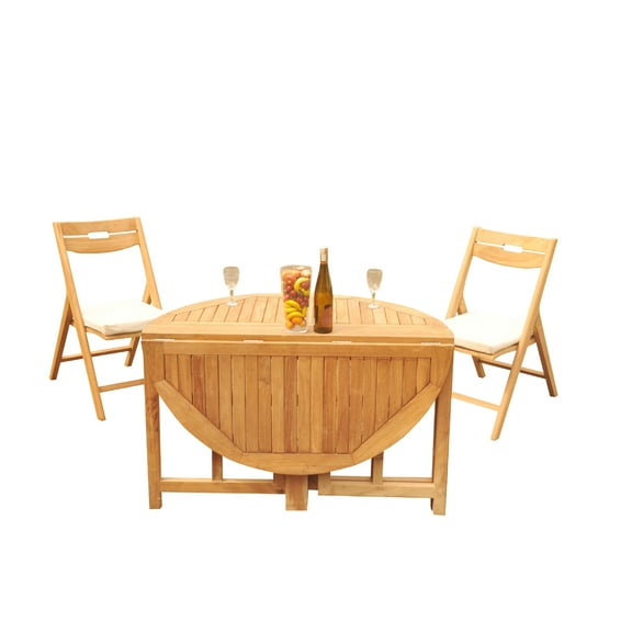 Grade-A Teak Dining Set: 2 Seater 3 Pc: 48" Round Butterfly Table And 2 Surfliner Folding Reclining Arm Chairs Outdoor Patio WholesaleTeak #51SL0903