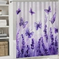 thumbnail image 4 of Lavender Butterfly Flying 4 Pcs Bathroom Shower Curtain Set, Bathroom Sets with Rugs (Bath Mat, U Shape and Toilet Lid Cover Mat) and 12 Hooks,, 4 of 5