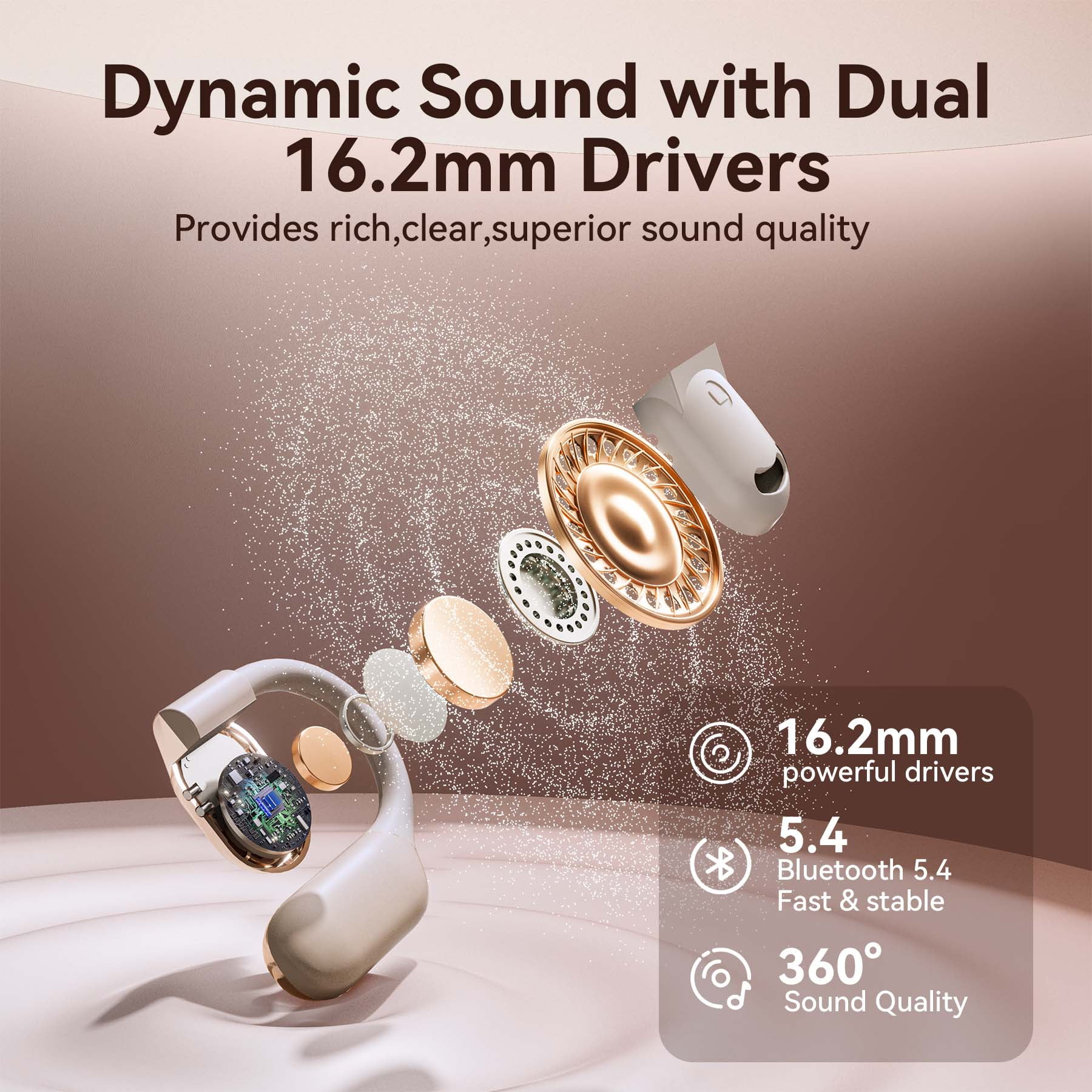 VEATOOL Wireless Earbuds Open Ear Headphone Sport, Bluetooth 5.3 Earbud, 80Hrs Earphone with Earhook, Noise Cancelling Mic,Light Weight Comfortable Fit,Suitable for Running,Workouts