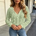 thumbnail image 2 of GERsome Long Sleeve Lace Shirts for Women Ruffled V-Neck Trendy Eyelet Tops for Summer Casual Green M, 2 of 6
