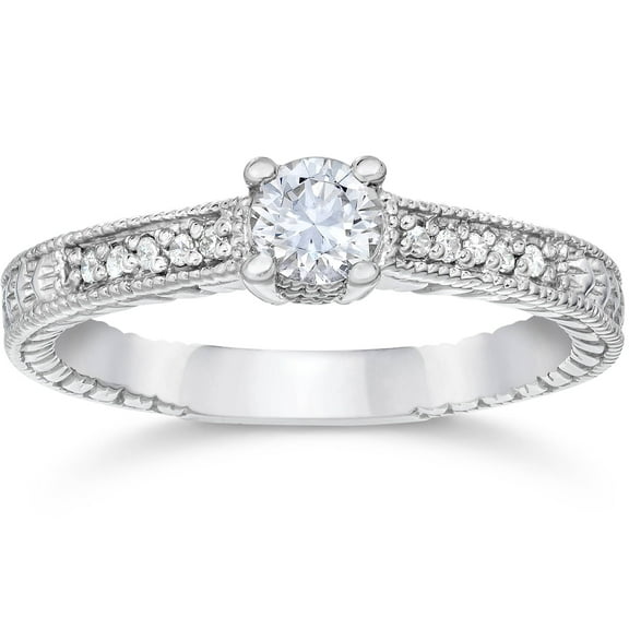 Pompeii 1/2ct Vintage Diamond Engagement Ring 14K White Gold (H-I,I1-I2)