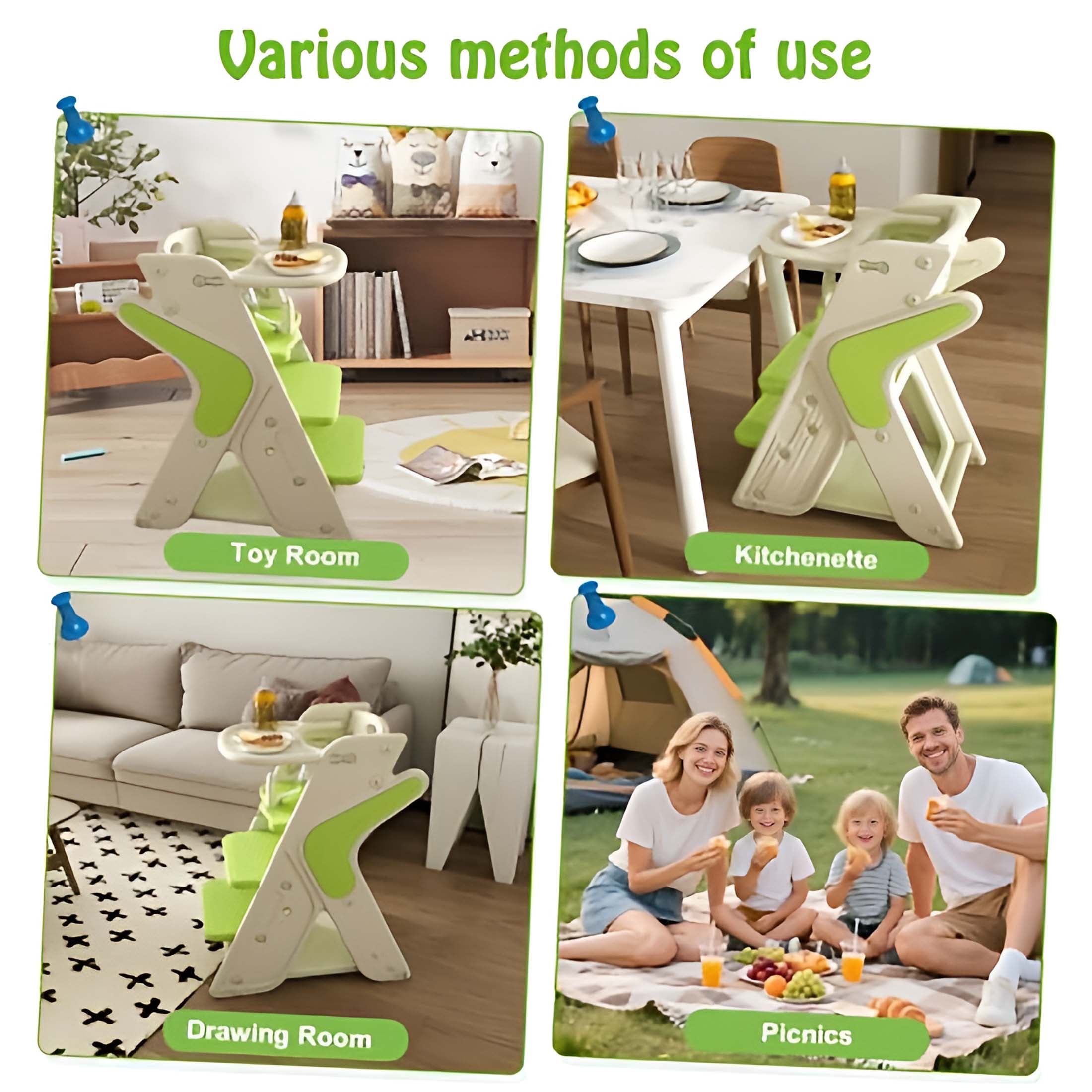 Adjustable Multifunctional High Chair,Child Feeding Seat with 5-Point Safety Harness and Removable Large Tray