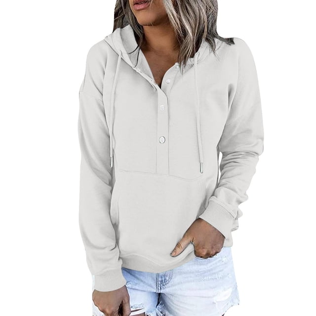 Timegard Chandails à Capuchon pour Femmes Chandails en Molleton à Boutons Manches Longues Pull Automne Hiver Haut Ample avec Poche