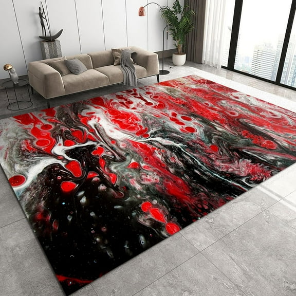 Black Red Abstract Area Rug, Exquisite Modern Home Decoration Ultra Soft Living Room Rugs, Non Slip Machine Washable Easy Care Carpet for Bedroom Study Office Apartment Room 2x3ft