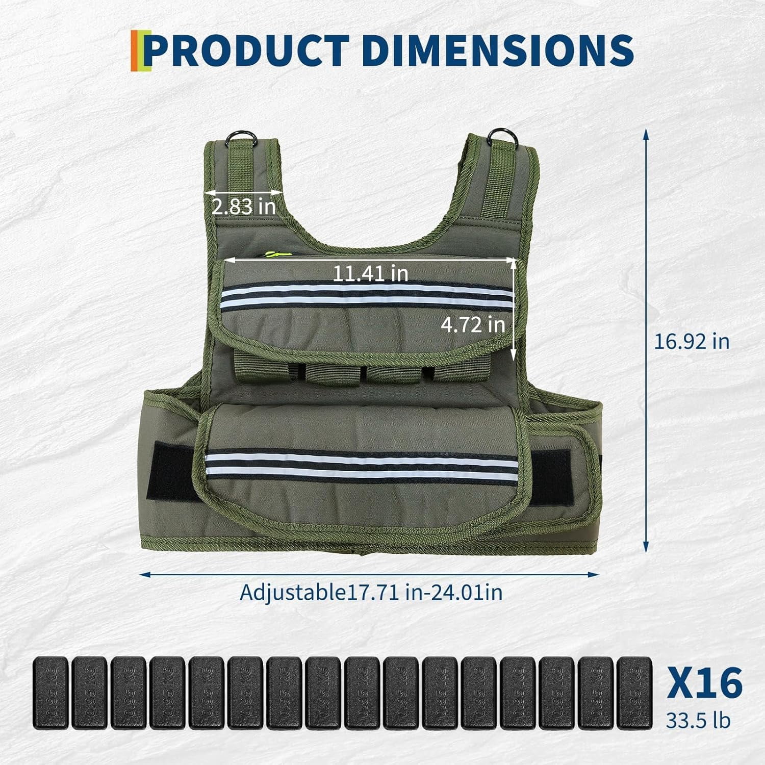 Acekid Adjustable Weighted Vest for Men 25-45 LBS, for Running & Rucking with Pockets, Dark Green
