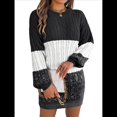 thumbnail image 3 of Vestido Elegante de Punto con Mangas Farol y Patchwork para Mujer, Otoño-Invierno Negro L, 3 of 9
