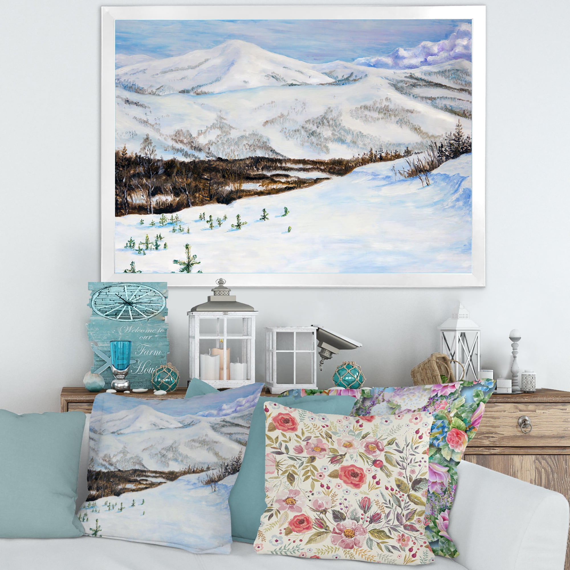 Designart 'Snow-Capped Mountains With Winter Landscape' Traditional Framed Art Print