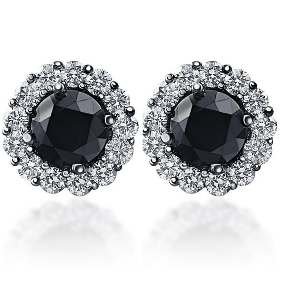 Pompeii 2 3/4 Ct Halo Black & White Diamond Studs 14k Black Gold 10mm (G-H,SI)