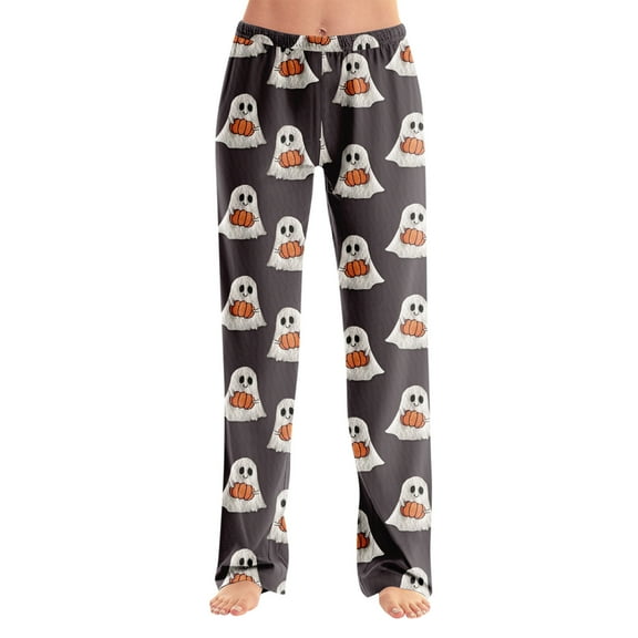 Fgvctg Ghost Halloween Womens Leggings Women Sleepwear Lounge Pajamas Spandex Sleep Pants Halloween pumpkin Print Pj High Waisted Black Legging with Pockets Black L