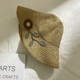 thumbnail image 5 of COCOpeaunt Fashion Women Summer New Womens Sun Hat Bucket Cap Beige Flowers Ribbon Flat Top Straw Hat Beach Caps Panama Lady Hat Outdoor, 5 of 6
