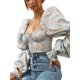 thumbnail image 5 of TRKIYQC - Camiseta informal de manga farol para mujer, a la moda, floral, con cuello cuadrado, ombligo expuesto TRKIYQC perder, 5 of 9