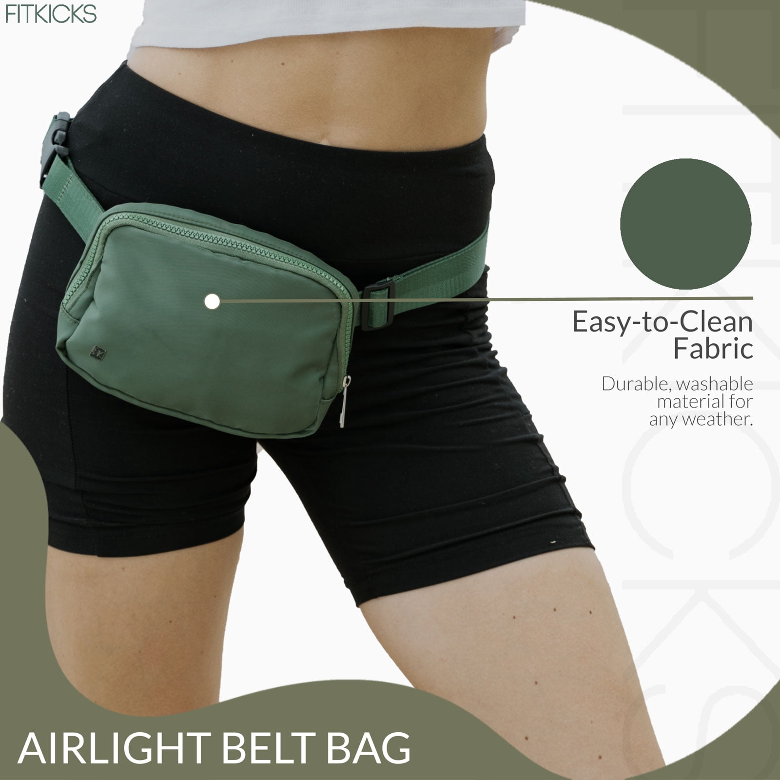 FITKICKS Airlight Belt Bag Lightweight Fanny Pack, Waist Pouch with Adjustable Strap - Green