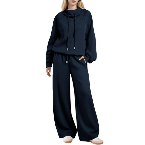Kovlvoll Womens Sweatsuits 2 Piece Set Long Sleeve Oversized Sweatshirts Wide Leg Sweatpants with Pockets Fall Winter Workout Sets