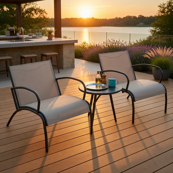 GVN Backyard Furniture Sets,Outdoor Furniture Sets,3 Piece Patio Metal Aluminum Wide Armchair and Table Set-Rusic Brown