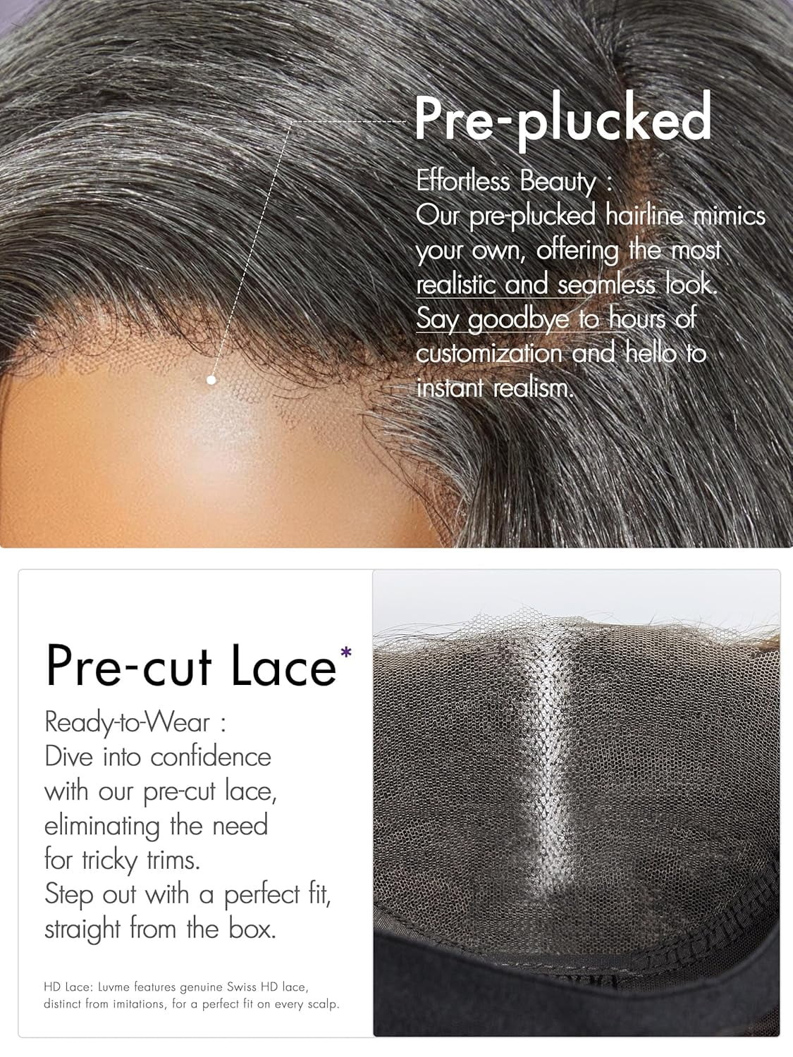 LUVME 10" Hair Salt & Pepper Layered Bob Glueless Lace Wig Gray for Women Short Grey Bob Wigs Pre Plucked
