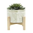 thumbnail image 2 of Sagebrook Home 15071-03 6" CERAMIC PLANTER W/ WOOD STAND, GREEN MIX, 2 of 3