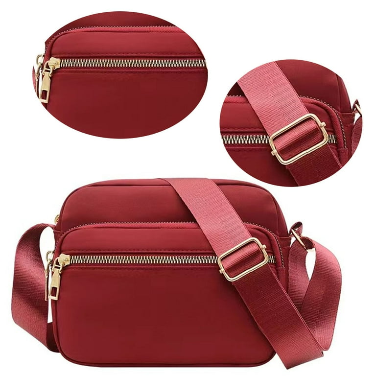 MULTISAC Crossbody Zip Multi Pockets Travel Shoulder Bag Red Nylon Purse