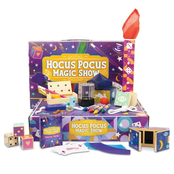 MindWare Hocus Pocus Magic Show Magician Kit, Exciting Magic Tricks for Kids with Over 25 Pieces and Instructional Videos