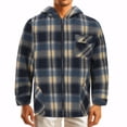 thumbnail image 2 of BiZtdJrK Plush Hooded Jacket for Men Fashion Plaid Shacket Full Zip Fleece Lined Hoodies Warm Outerwear with Pockets, Blue, XXL, 2 of 6
