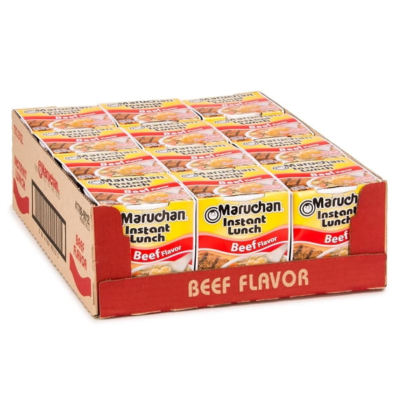 Maruchan Instant Lunch Beef Flavor Ramen Noodle Soup with Vegetables, 2.25 oz Cups, 12 Count