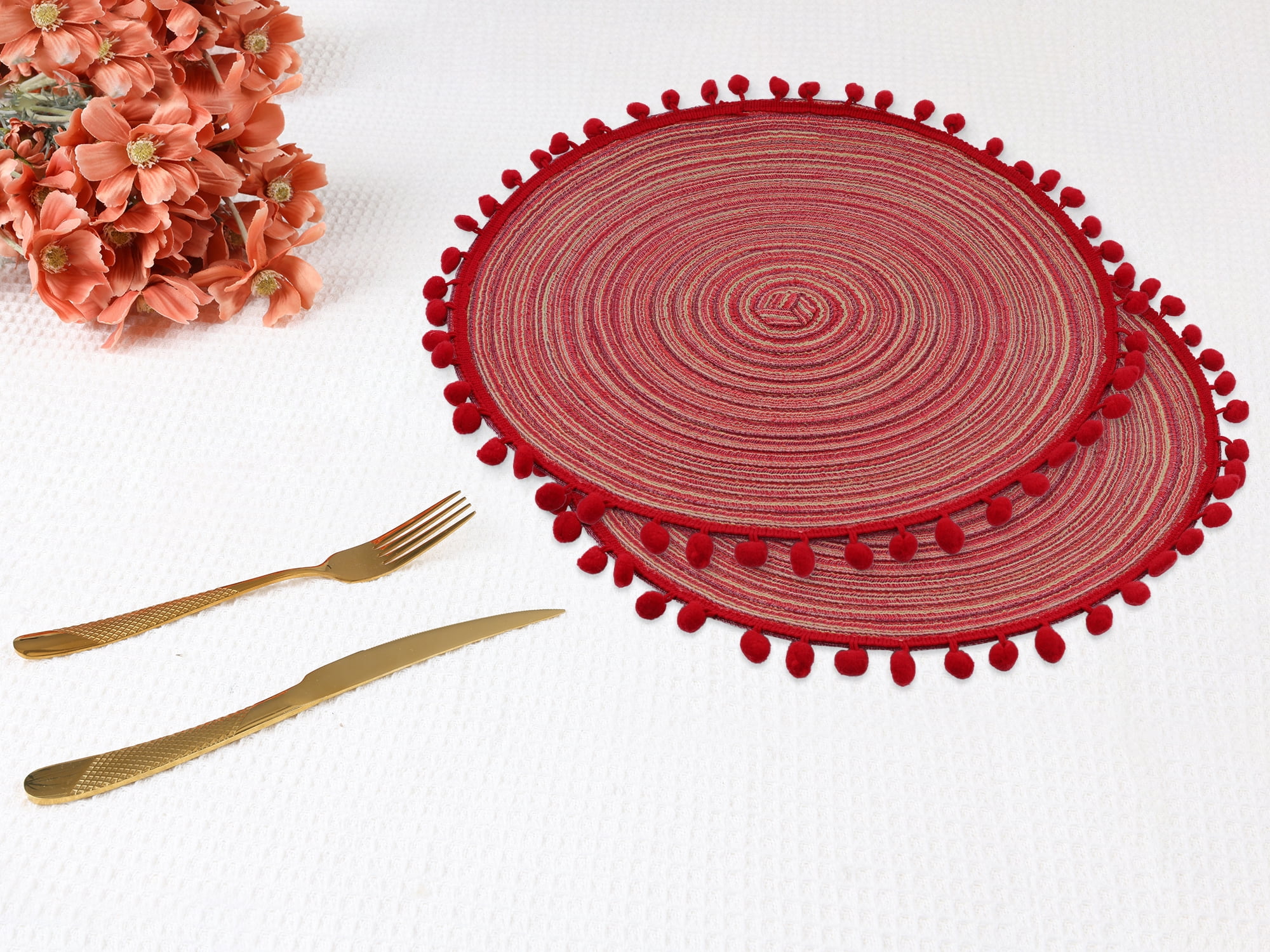 Unique Bargains Placemats Set of 6 Polyester Placemats for Dining Table Red 15x15in
