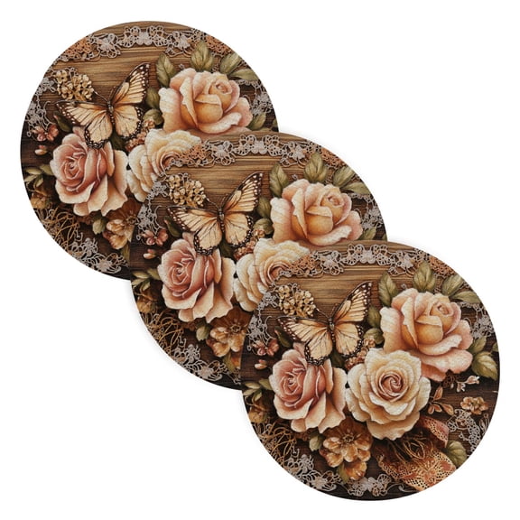 BZSMCE Mats for Pots,Pans Place Butterfly and Roses on Lace Simple Style Pattern Pot Mats