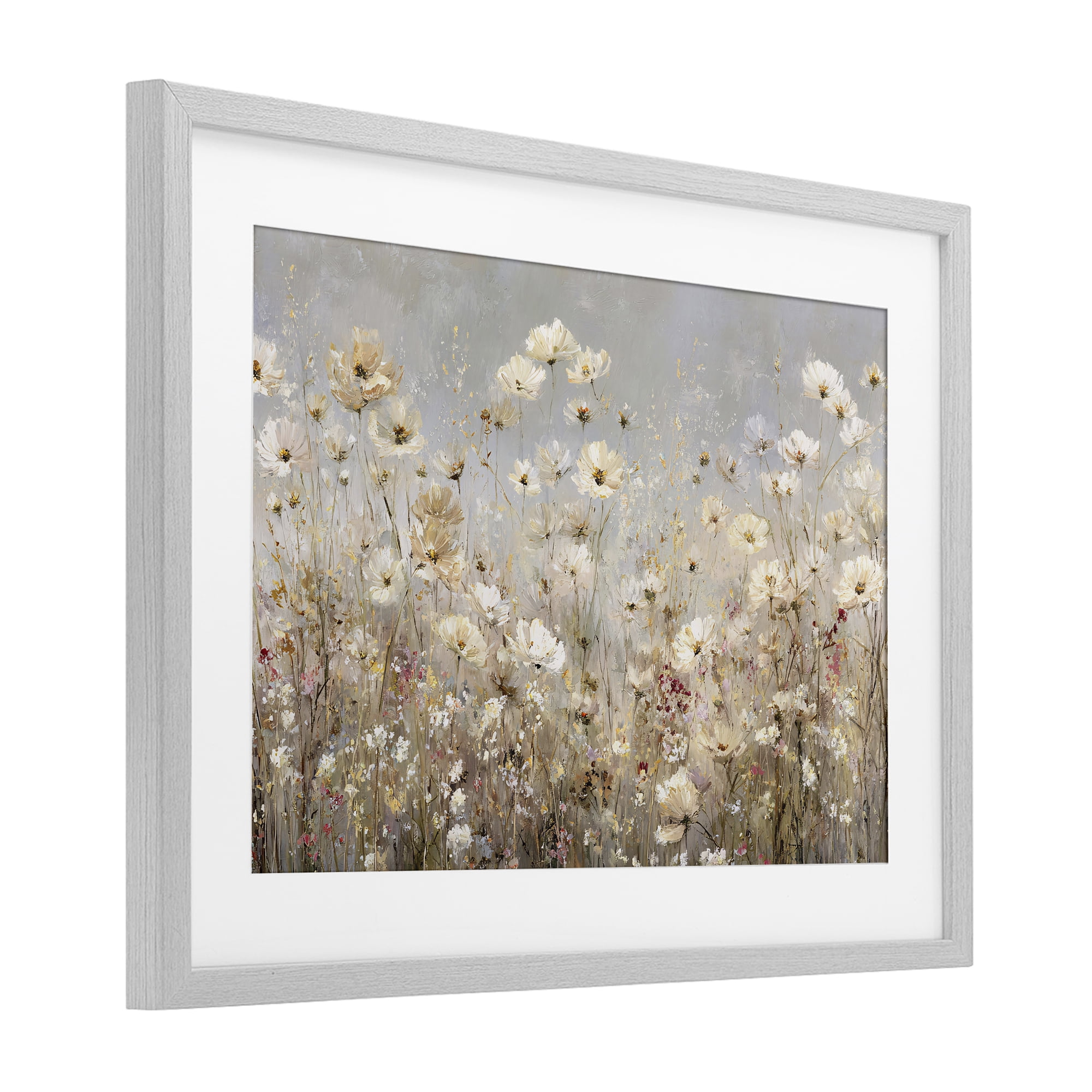 Stupell Industries White Daisy Clusters Meadow Gray Framed Print Under Glass, design by Jacky Ngan