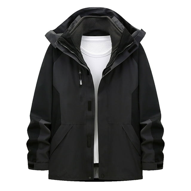Bowake Veste de Pluie pour Hommes Chaude Hiver Fermeture Éclair Coupe-Vent Imperméable Randonnée Extérieure avec Capuche Grande Taille