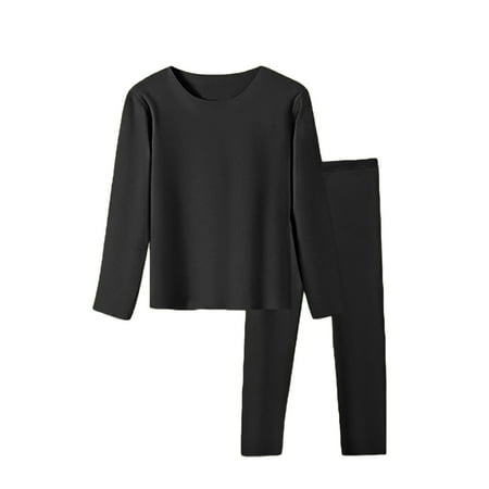 CPNG Children s Boys Girls Thermal Underwear Autumn Winter Base Layer Round Neck Heated Autumn Clothes and Long Trousers Set(Black 3-4 Years)