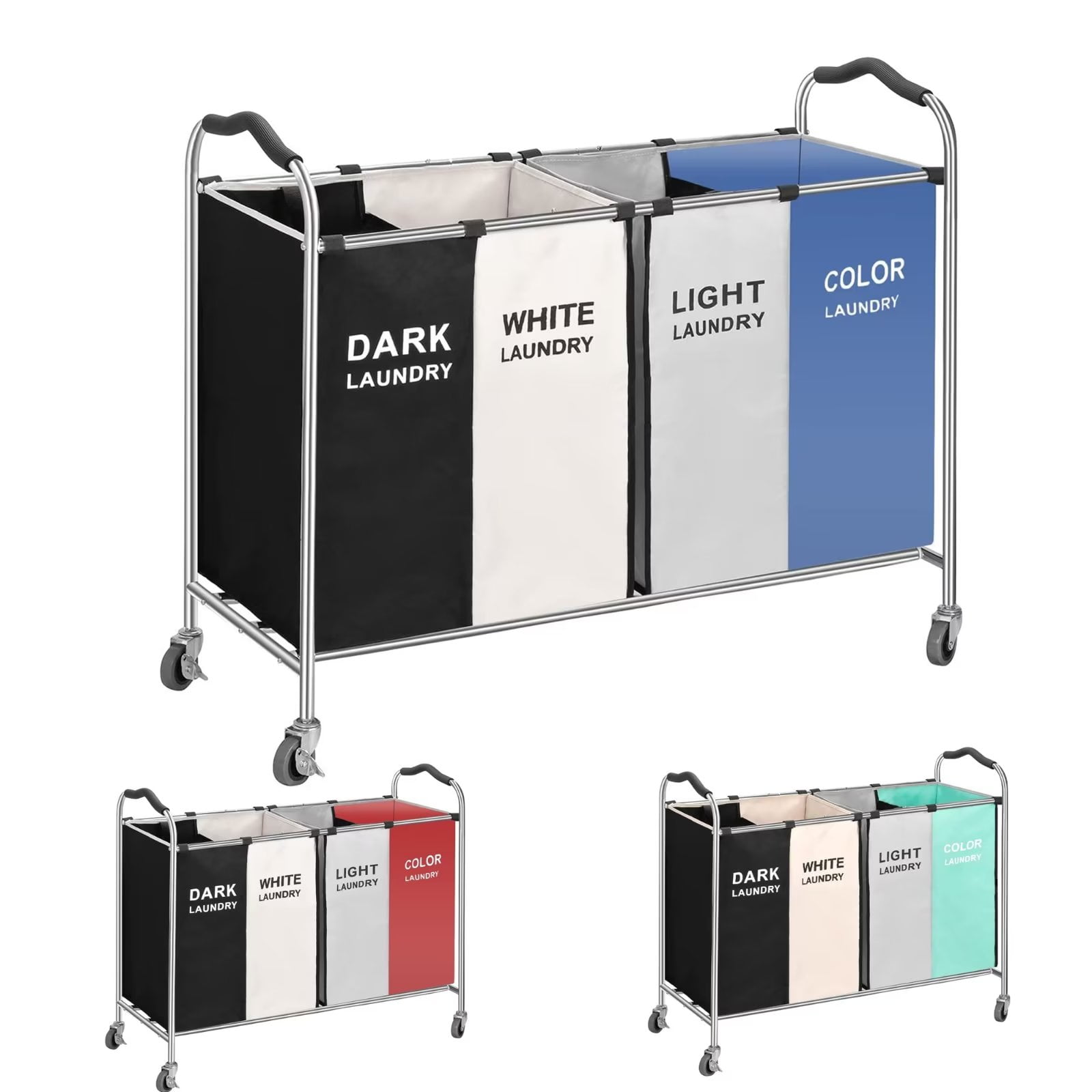 Heavy Duty 4Section Laundry Cart Mobile, Sorting Laundry Hamper