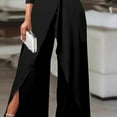 thumbnail image 3 of MORTTIC Women's Elegant One-Shoulder Jumpsuit with Long Sleeves & Slit Pants - Formal & Party Wide-Leg Romper for Spring/Summer, 3 of 4