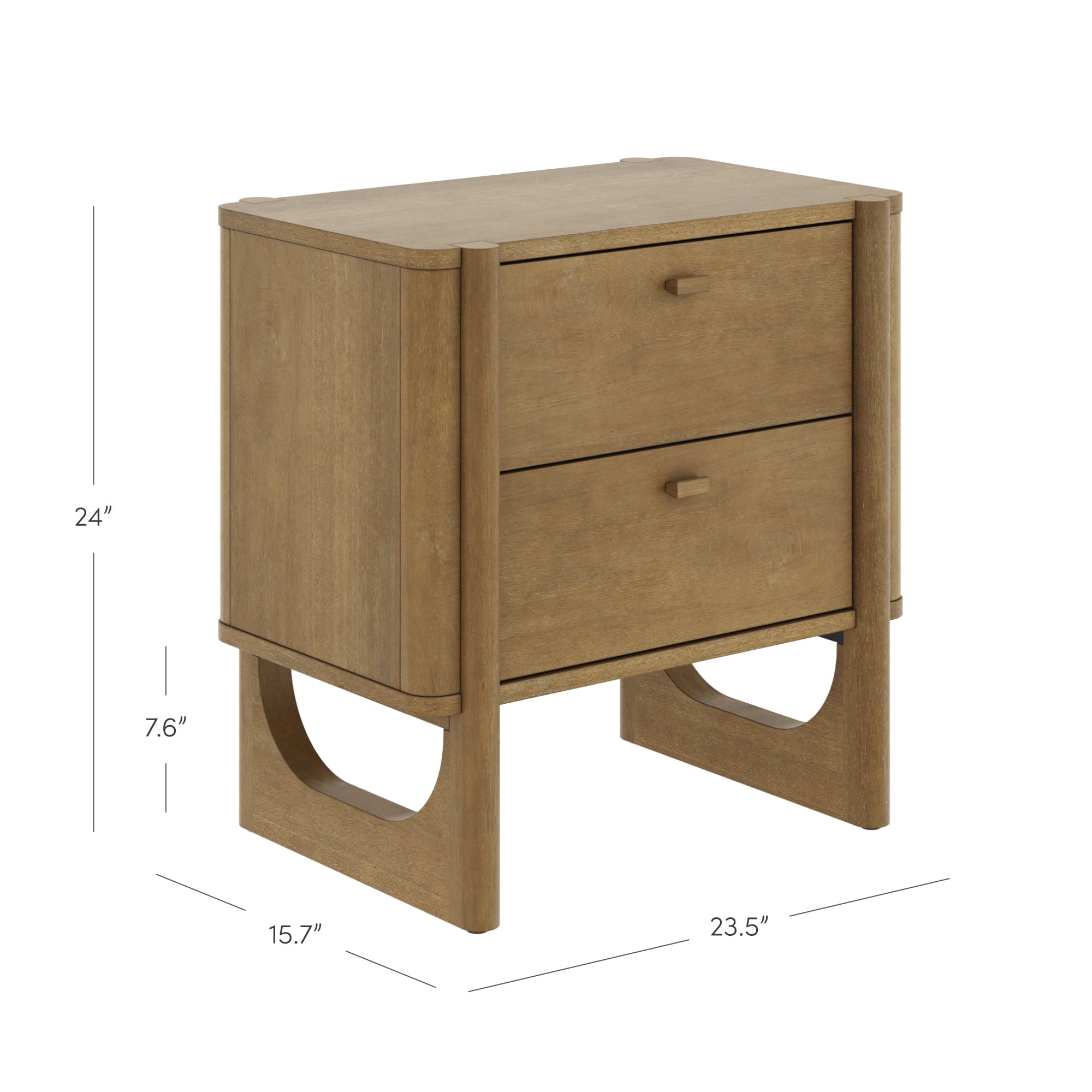 Nathan James Solace Mid Century Modern 2 Drawer Nightstand with Solid Wood Frame and Rounded Details, Light Brown