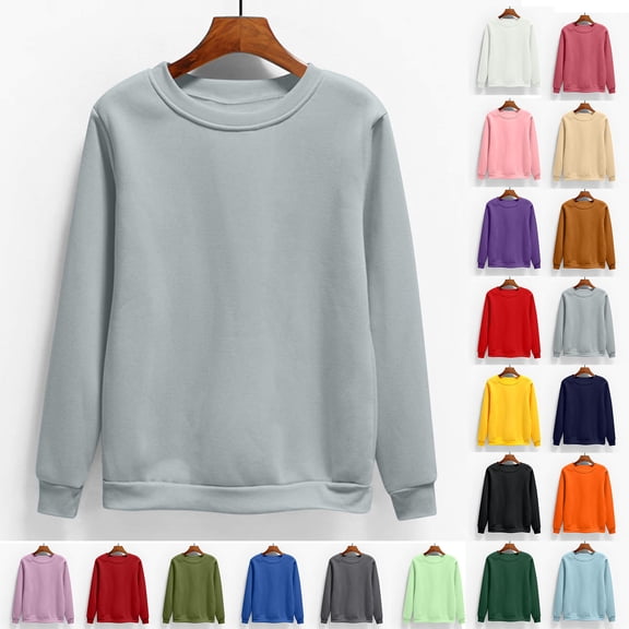 Frostluinai Sweatshirt for Women Long Sleeve Casual Pullover Crew Neck Loose Sweat Shirts Plus Size Solid Color Fall Sweatshirts Womens Sweatshirts
