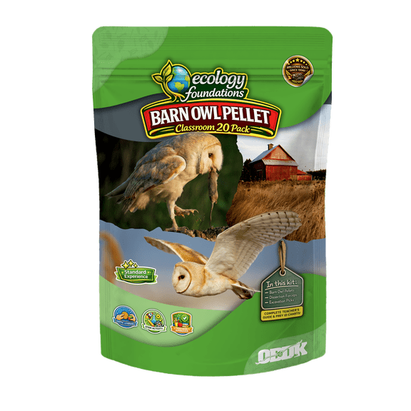 OBDK Barn Owl Pellets for Dissection - 20 Pack Medium Sized (1.5"-2.0") with Tools, Guide and Charts from Owl Brand Discovery Kits