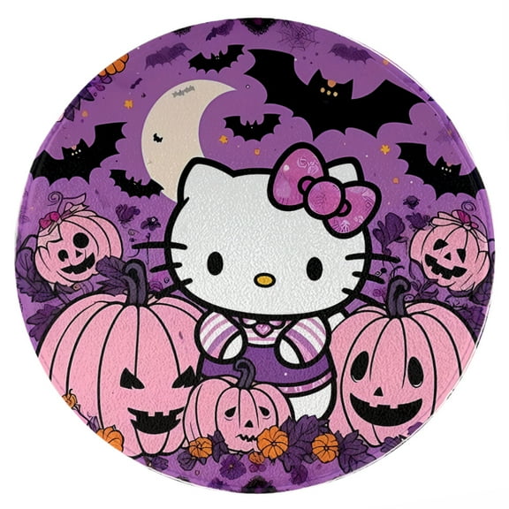 Hello Kitty Thanksgiving halloween Round Rug Washable Circle Rug Non Slip Round Doormat Anime Printed Flannel Round Entryway Rug Floor Carpet Round for Entrance, Entryway, Bedroom 23.6 Inch