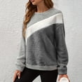 thumbnail image 4 of Womens Fleece Sweatshirts, Long Sleeve Pullover for Women Fall Fashion Warm Sherpa Color Patchwork Crewneck Thin Sweaters, 4 of 6