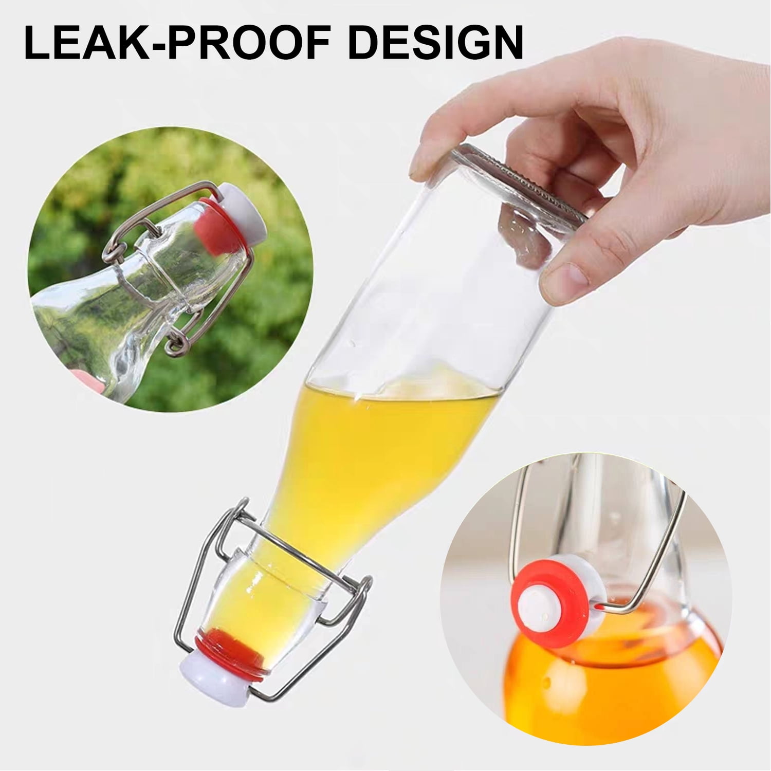 TINANA Swing Top Glass Bottles 8 Pack, 8.5 oz Flip Top Beer Brewing Bottle, Airtight Stopper Cap Lid, Bonus 2 Bottle Pourer for 2nd Fermentation, Kombucha, Kefir, Vanilla Extract, Coquito, Juice, Tea