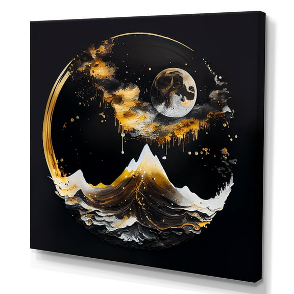 Designart Black And Gold Mountain Landscape IV Canvas Wall Art