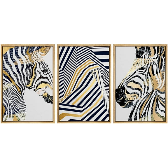 wall26 Framed Canvas Print Wall Art Set Geometric Style Jungle Zebra Animals Wilderness Comic Book Illustrations Modern Art Rustic Wild Portrait for Living Room, Bedroom, Office - 24"x36"x3
