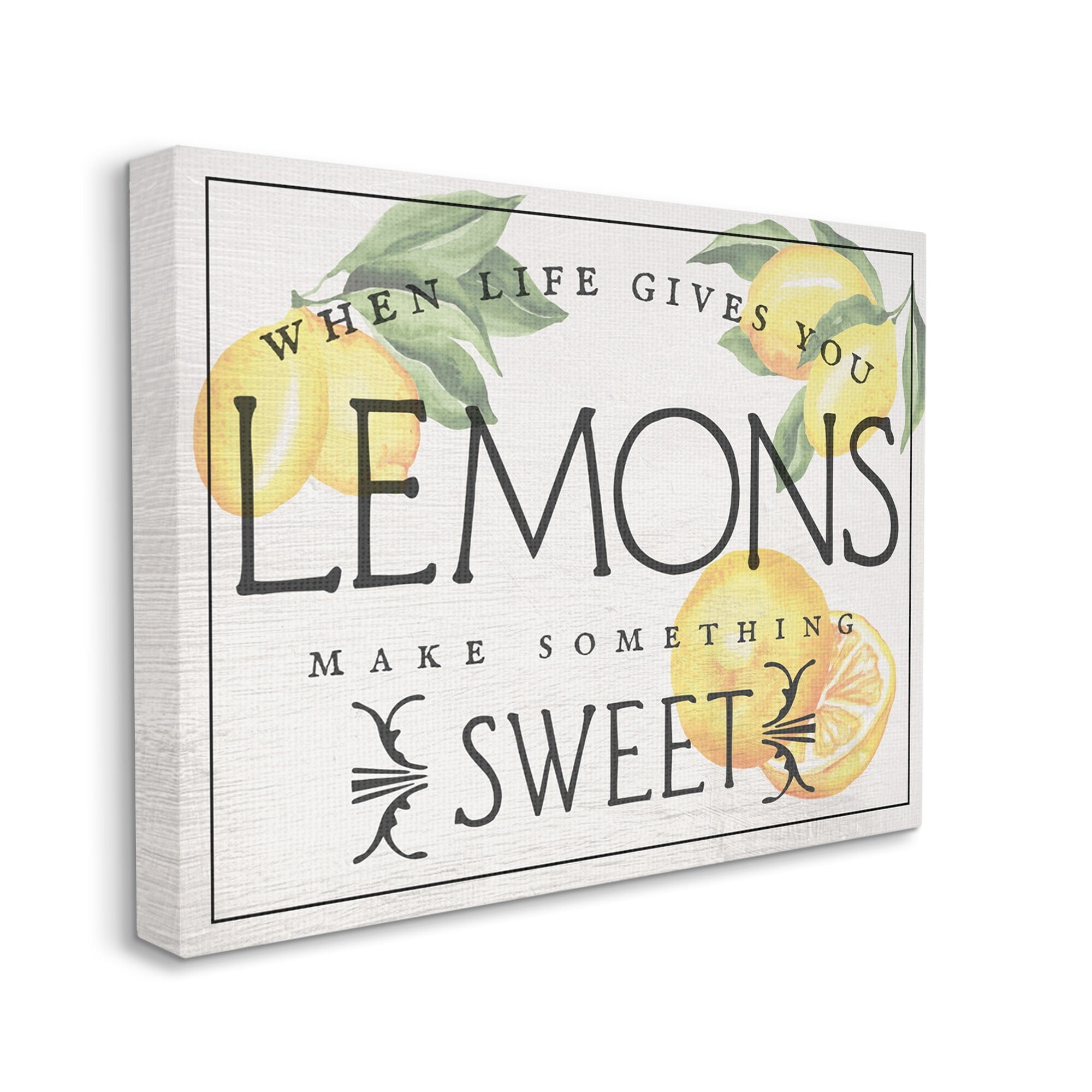 Stupell Industries Life Gives Lemons Bold Citrus Fruit Border Sign Graphic Art Gallery Wrapped Canvas Print Wall Art, Design by Daphne Polselli