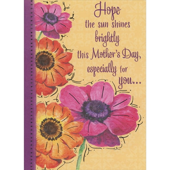 Designer Greetings Large Pink, Purple and Orange Flowers: Hope the Sun Shines Brightly Mother's Day Card Especially for You