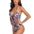 thumbnail image 3 of Traje de baño de una pieza con cuello halter y diseño cruzado sin espalda, color rosa, listo para el verano, talla M, 3 of 6