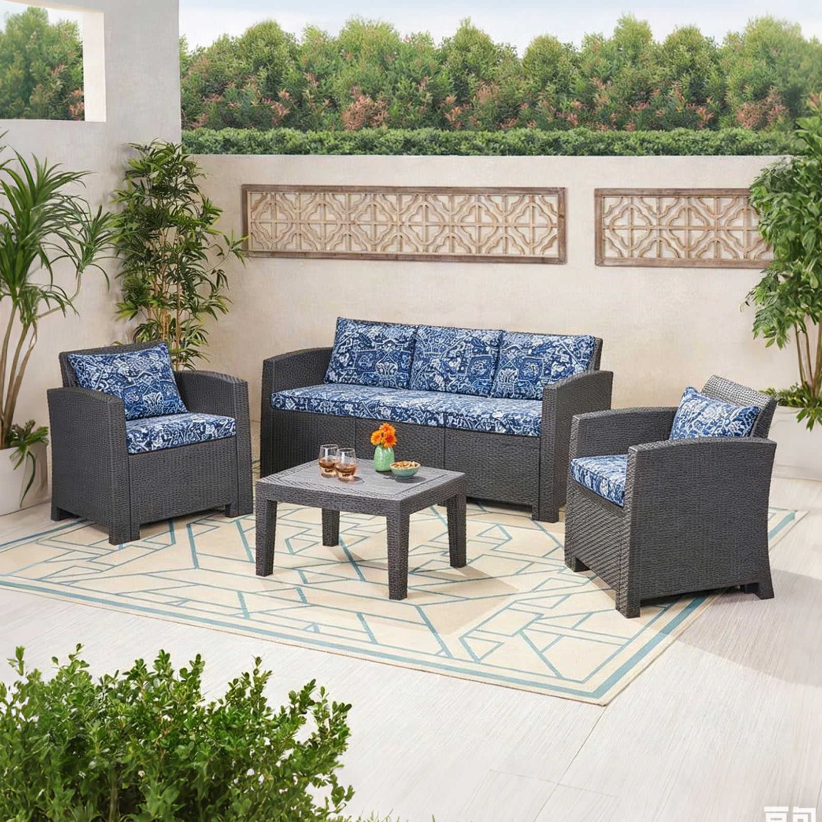 FKS LIFE Outdoor Deep Seat Cushion Set 24 x 24 x 4 Waterproof Fade Resistant with Back Patio Cushion for Chairs and Sofas(1 Set)