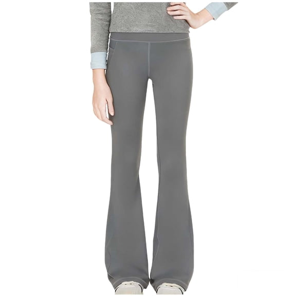 Girls Flared Leggings Stretchy High Waisted Yoga Pants Solid Color Workout Gym Dance Bell Bottoms (14-15 Years, Gray)