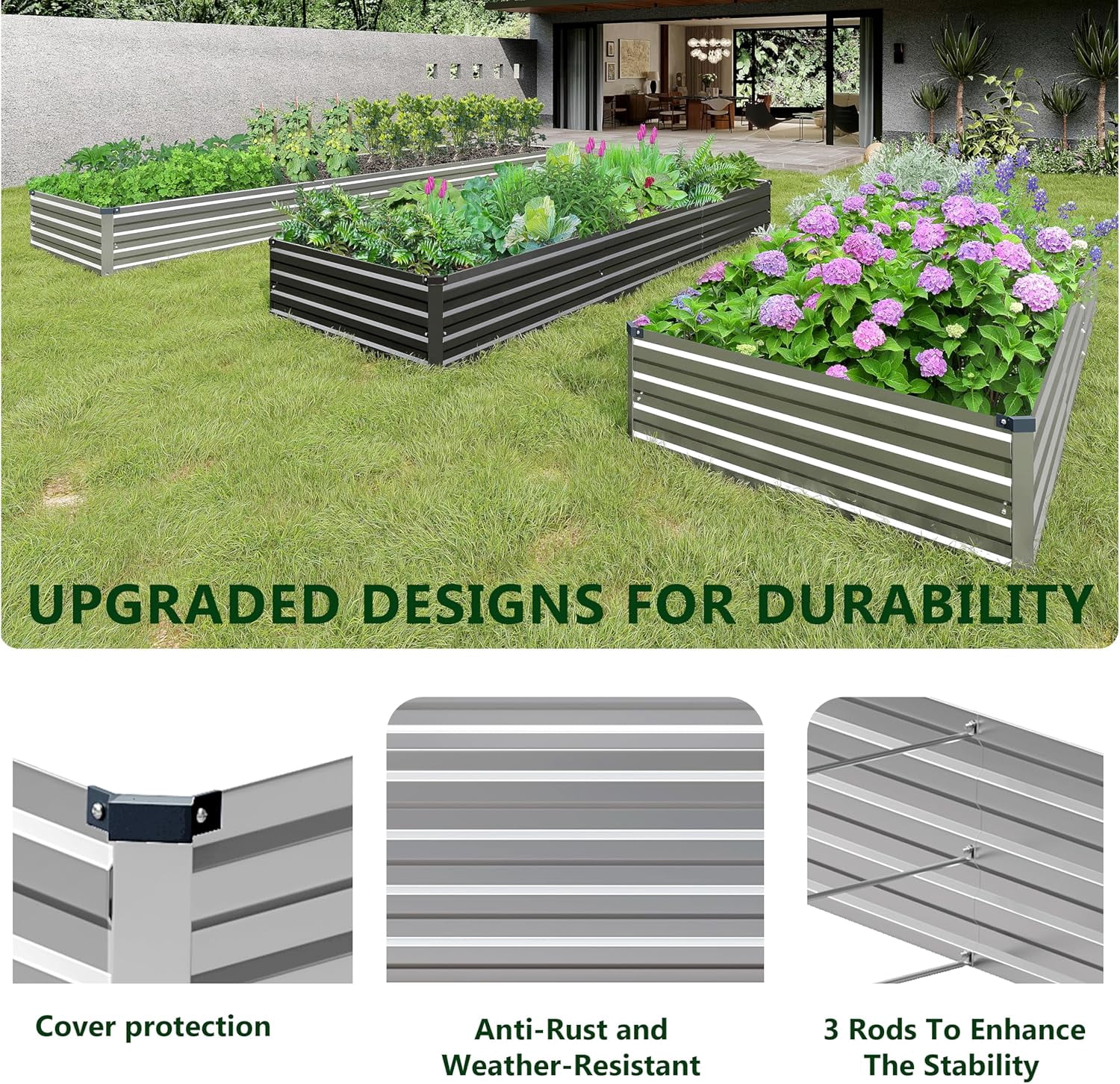 2PCS 10x3x1ft Galvanized Raised Garden Bed Kit,Metal Planter Box for Vegetables,Flowers,Herbs Durable Rust-Resistant Patio Gardening Beds,Silver
