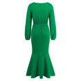 thumbnail image 4 of IROINNID Maxi Dress for Women Vintage V Neck Long Sleeve Solid Mermaid Skirt Dresses ,Green, 4 of 8