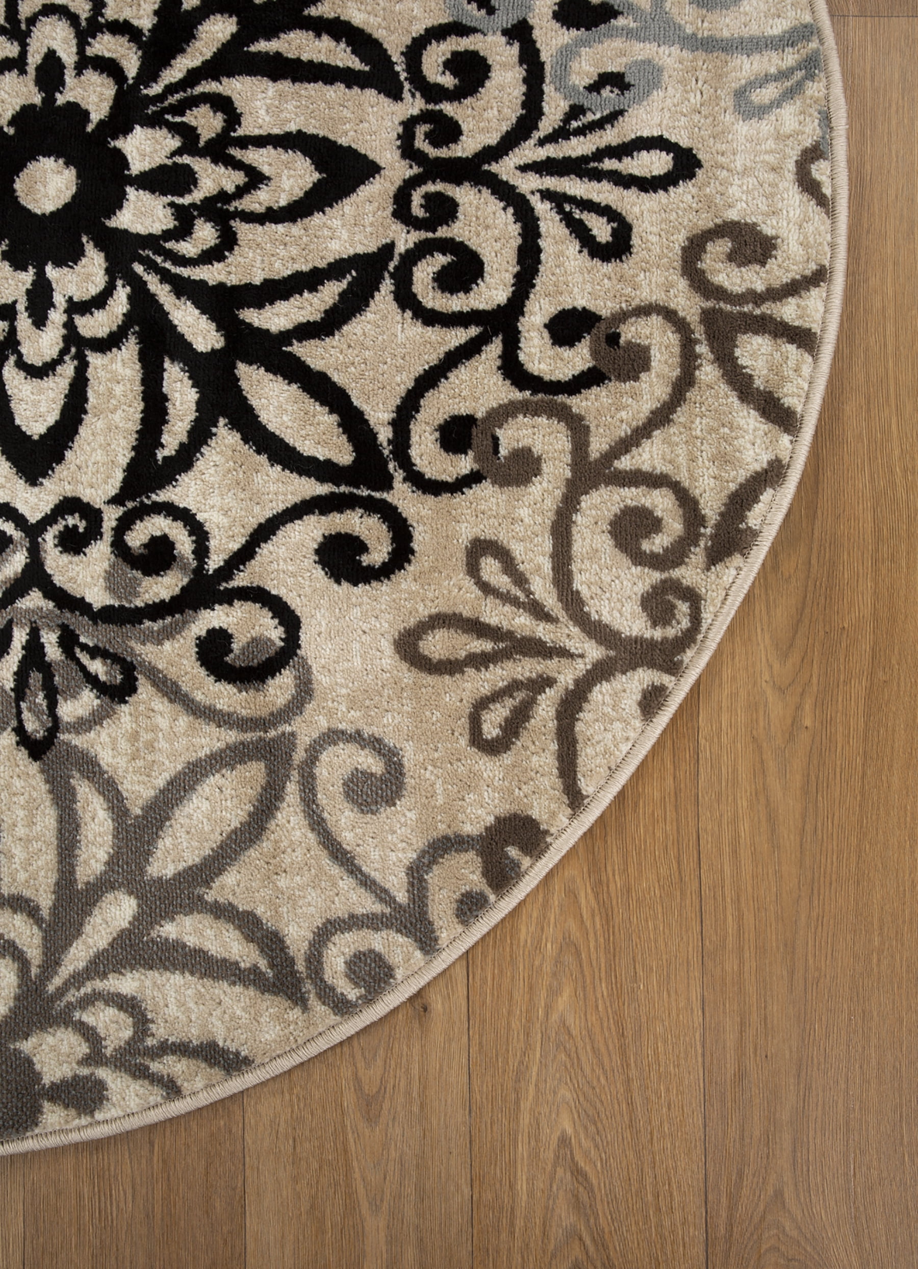 Superior Modern Floral Scroll Pet and Kid-Friendly Indoor Area Rug, 5' Round, Multi-Colored