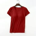 thumbnail image 3 of Otntypg Women's Cotton T Shirt with Built-in Bra Padded Active Tee Shirts Plus Size Casual Short Sleeves Shelf Bra Comfy Athletic Shirts Red#02 M, 3 of 5