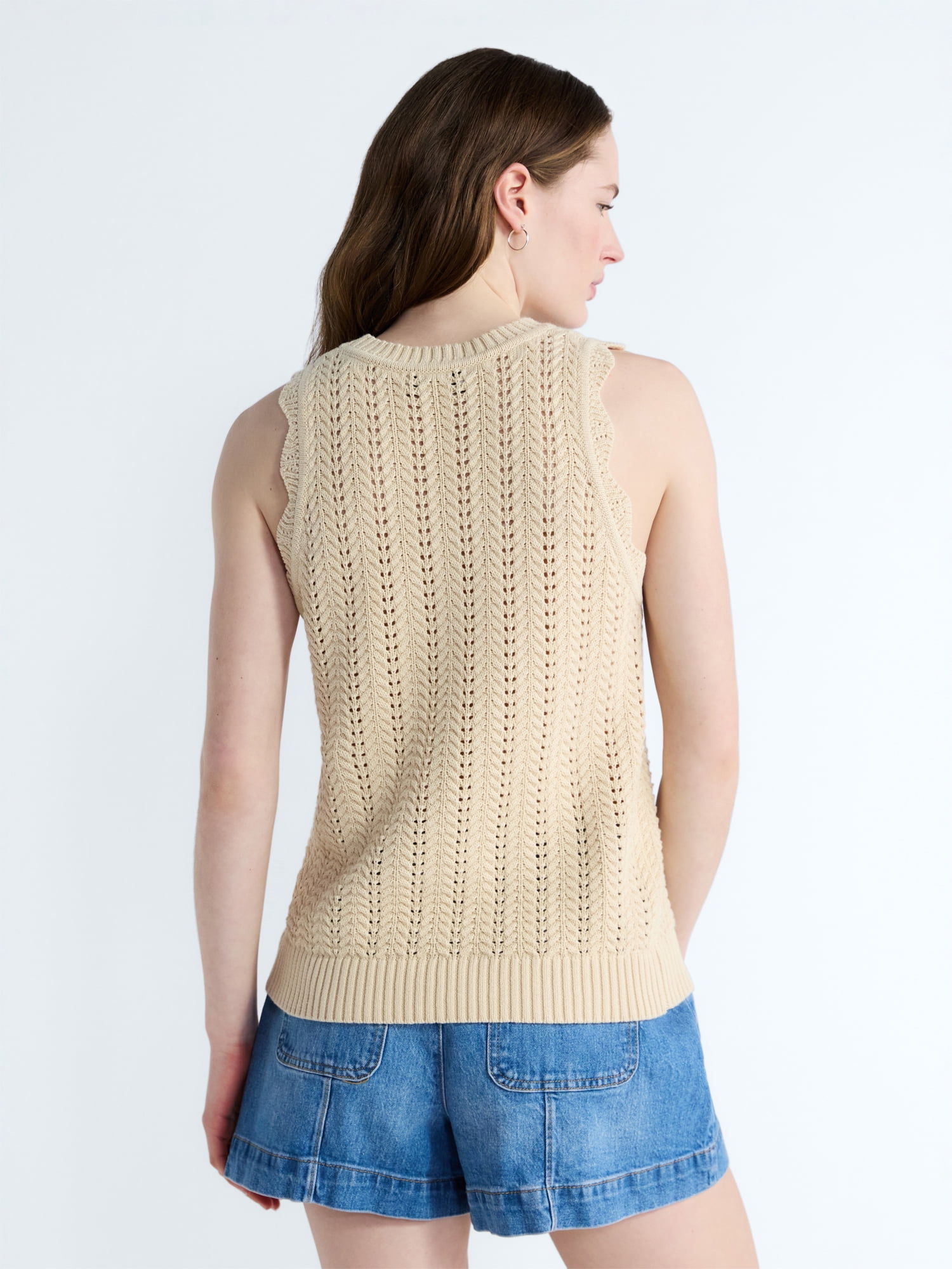 Free Assembly Women's Crochet Cotton Racerback Tank Top, Lightweight, Sizes XS-XXL